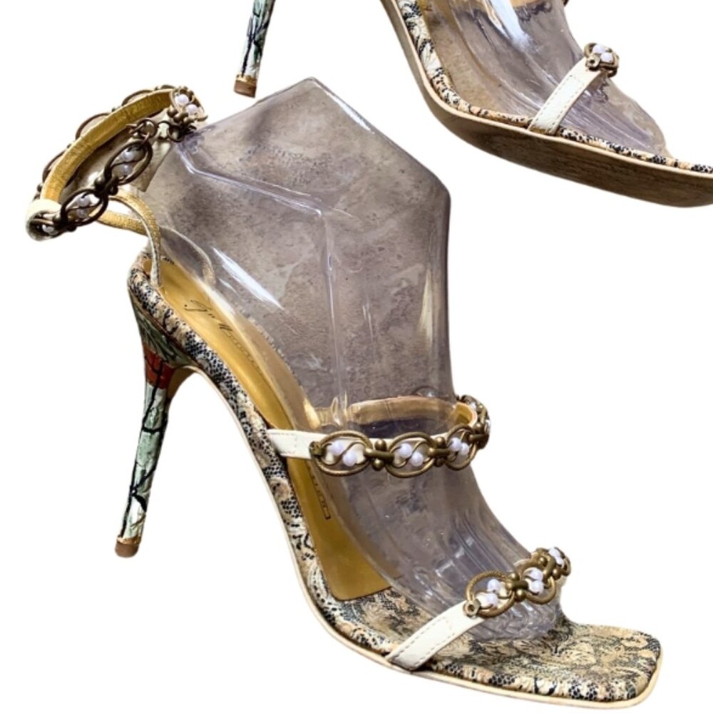 Giuseppe Zanotti Vintage Rare Ankle Wrap Sandals w/Pearls and Art Heels - Picture 7 of 9